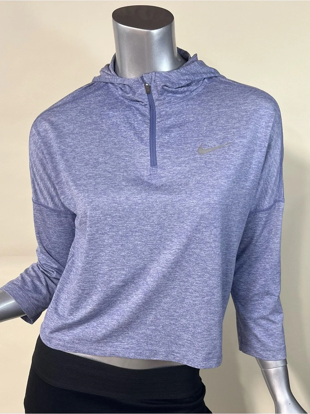 Nike Dri Fit Running Women’s Small Crop Hoodie Athletic Top Half Sleeve Blue
